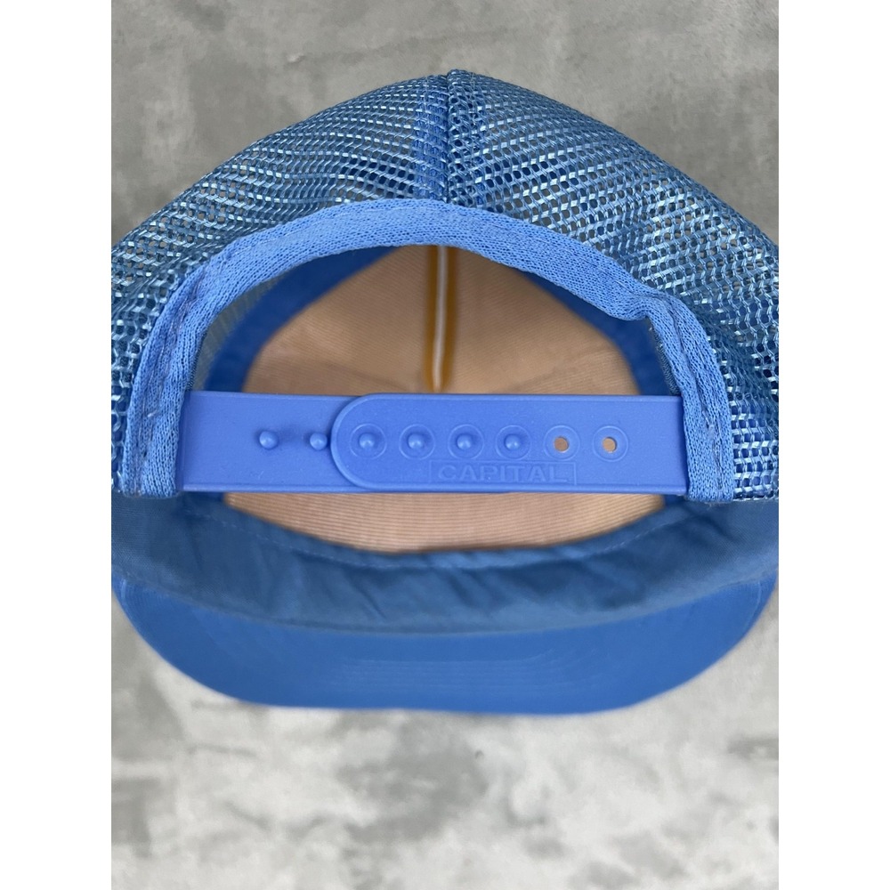 Vintage Lake Tahoe Hat Cap Snap Back Blue White Trucker Mesh Rabbit Car Mens 80s - Picture 5 of 5